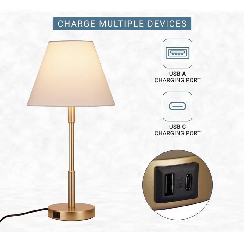 Kenroy Home Marlow Lamp with USB ports - Antique Brass - Set of 2