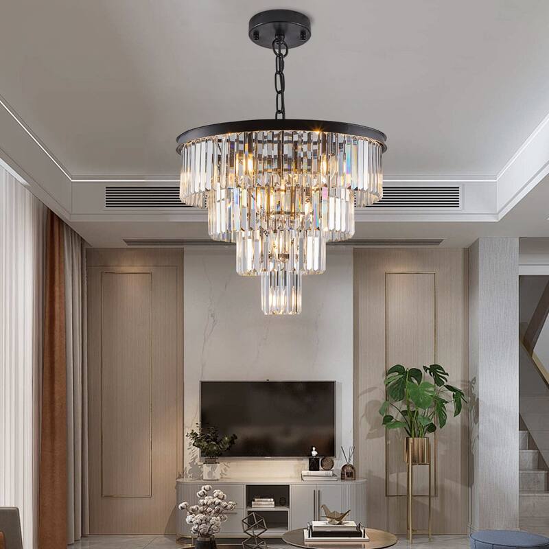 24" 4-Tier Black Crystal Chandelier - Contemporary - Dining Living Bedroom