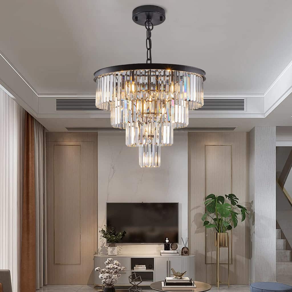 Crystal Chandelier Ceiling Lighting Fixture with Metal Frame, Stylish Hanging Pendant Lighting Fixture for Living Room