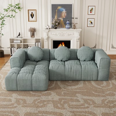 103" L-Shaped Chenille Sectional Sofa with Left Recliner & Pillows