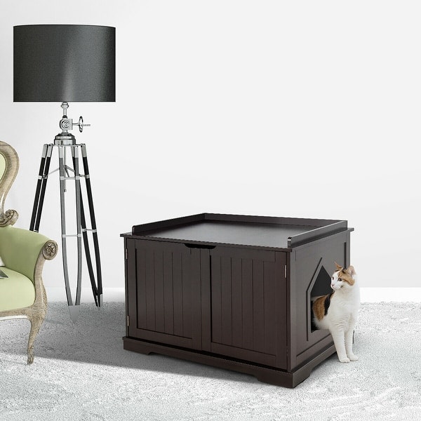Shop Black Friday Deals On Costway Cat Litter Box Cabinet Furniture Cat Washroom Storage Bench Overstock 32049667