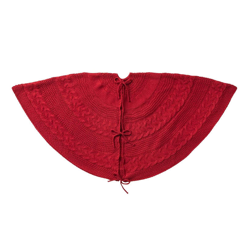 Glitzhome 48"-52"D Knitted Polyester Christmas Tree Skirt