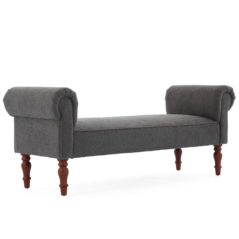 Christopher Knight Home - Elric Teddy Upholstered Bench with Rolled Arms and Solid Wood Legs