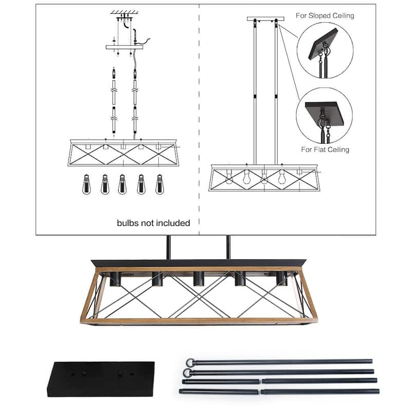 31.5in Dimmable 5-Light Farmhouse Chandeliers For Dining Room No Bulb