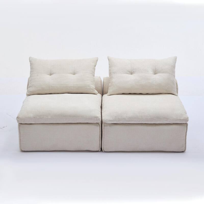 Armless Modular Upholstered Sofa with Lumbar Pillow, Compact Chenille Fabric Sofa Chair for Apartment Small Spaces