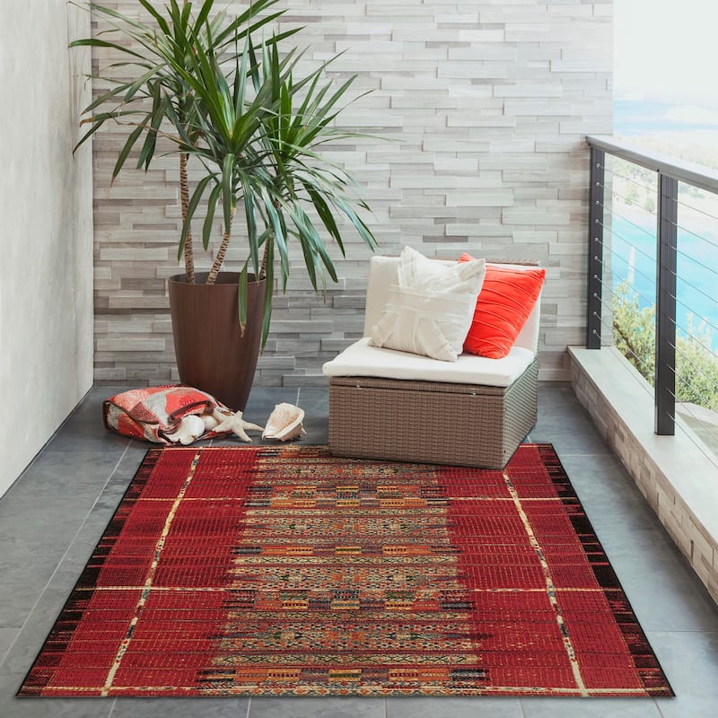 Liora Manne Marina Tribal Stripe Indoor/Outdoor Rug - 8'10" x 11'9" - Red