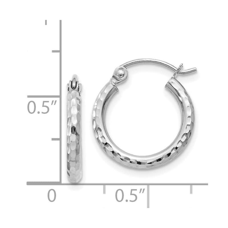 Curata 14k White Gold Rhodium-plated Diamond-cut 2x15mm Round Hoop Earrings