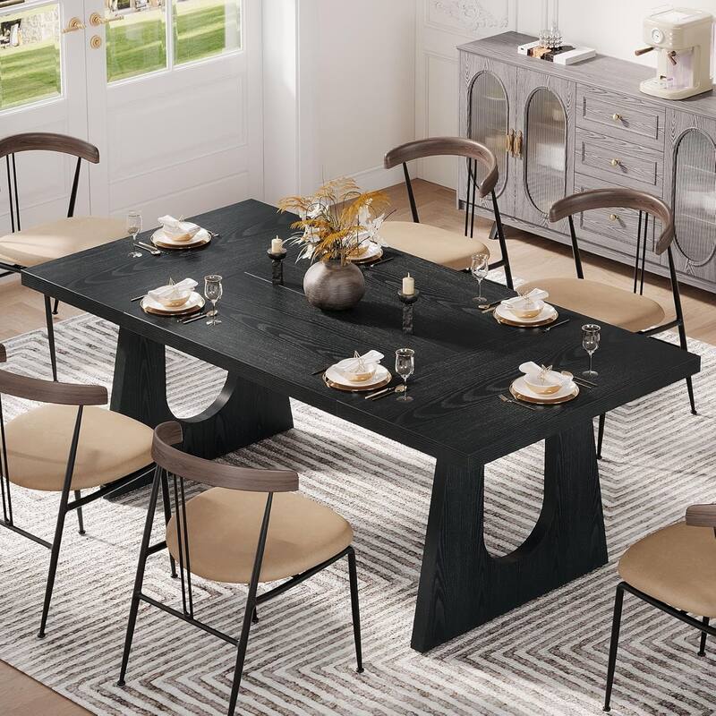71" Farmhouse Black Dining Table Rustic Rectangular Solid Wood Legs