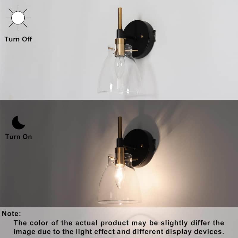Modern 1-Light Glass Black Gold Wall Sconce Dimmable Bathroom Vanity Lights