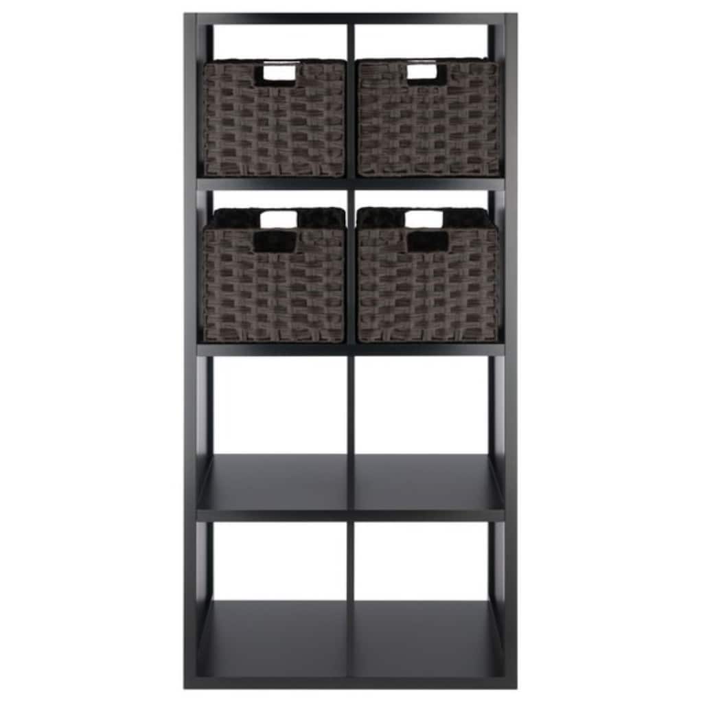 5 Pc Storage Shelf With 4 Foldable Woven Baskets 53" Black Chocolate