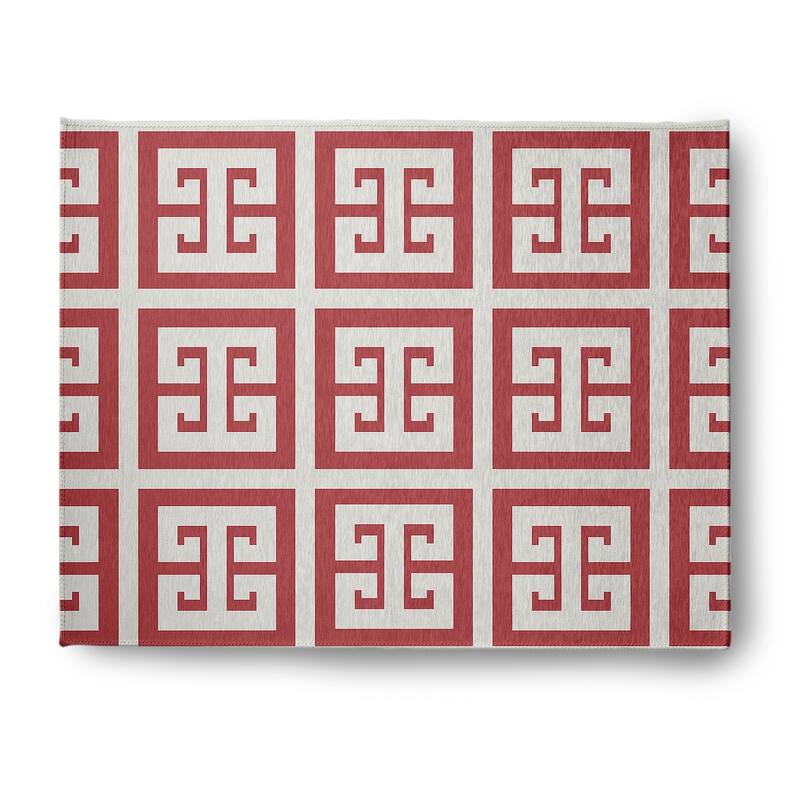 Greek Key Patterned Chenille Rug - Ligonberry Red - 8' x 10'