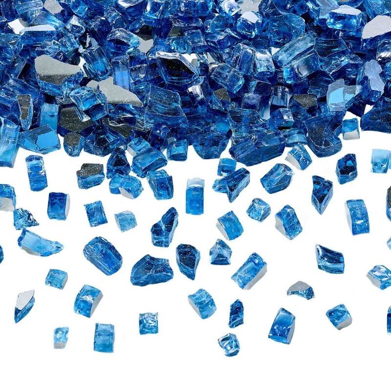 Pacific Blue Tempered Crushed Glass Fire Pit Rocks 10 lbs Heatproof - 1/2 inch