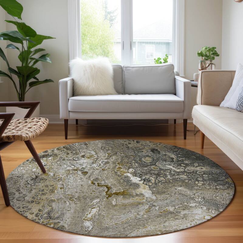 Machine Washable Indoor/ Outdoor Chantille Modern Abstract Rug - Taupe - 8' x 8'