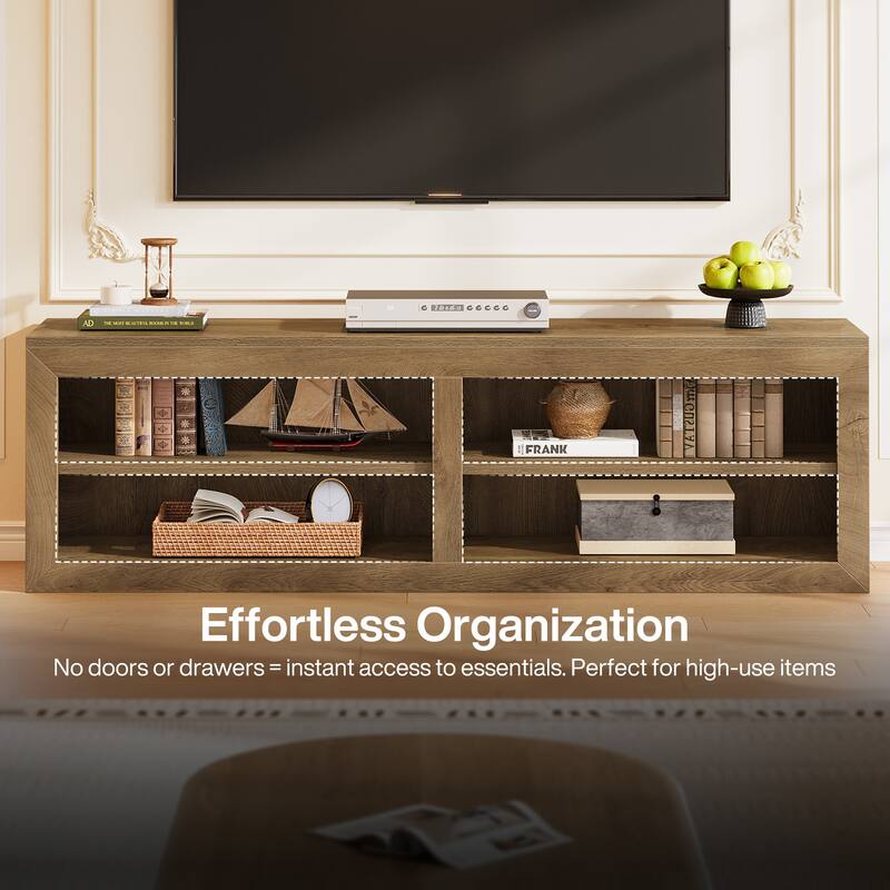 55" Wood TV Stand with 4 Shelves for Living Room, Bedroom