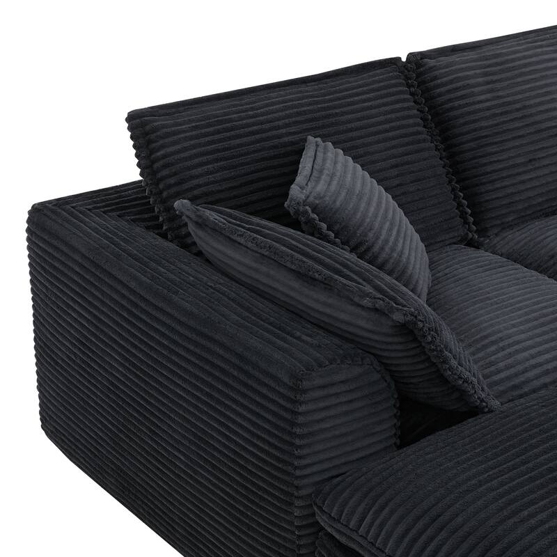 142" U-Shaped Modular Sectional Sofa - Extra Wide Cloud Cushions, No Assembly Required, Striped Chenille