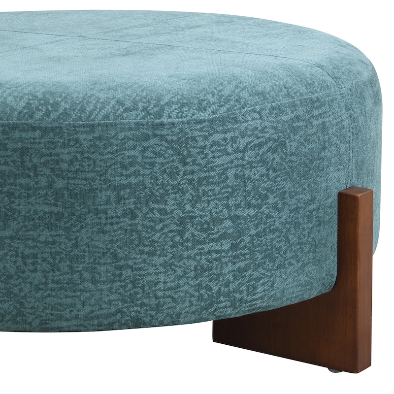Christopher Knight Home - 34" Round Tufted Upholstered Cocktail Ottoman, Leather Coffee Table with Solid Wood Legs