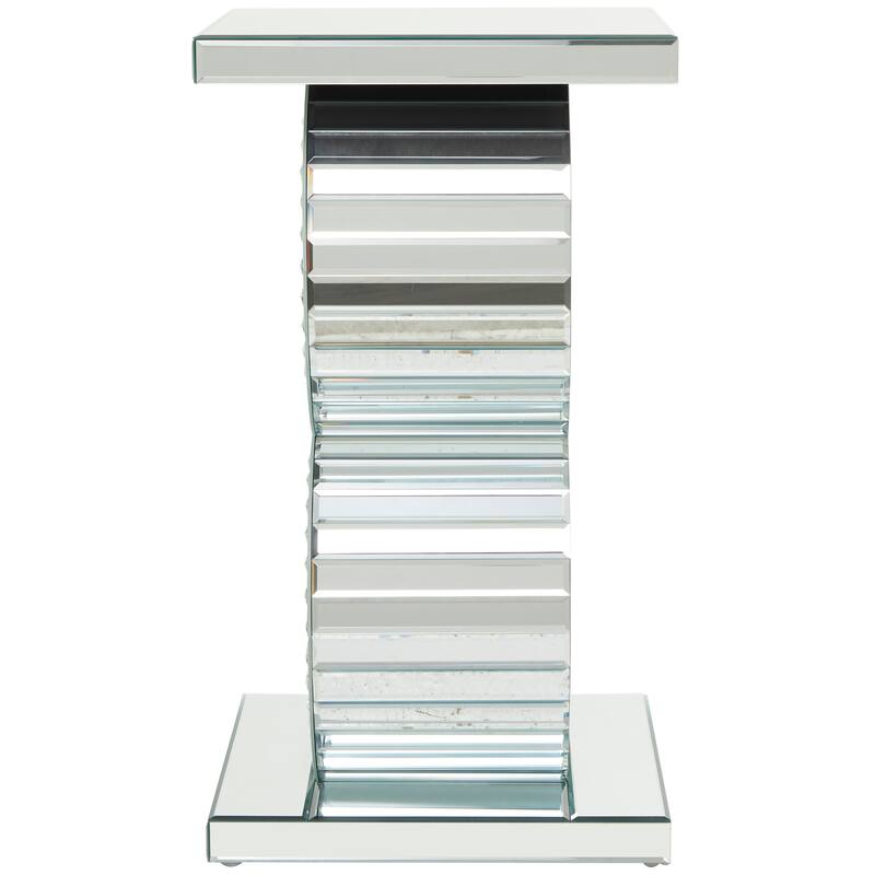 Silver Glass Mirrored Accent Table with Crystal Embellishment