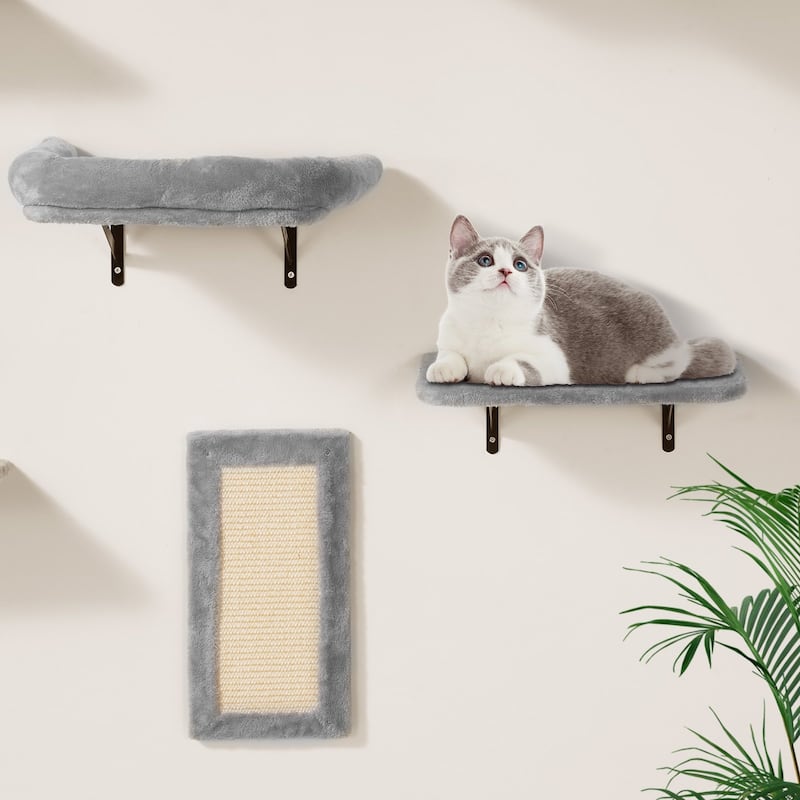 Natural Particle Board Cat Wall Set with Hammock, Sofa & Tree