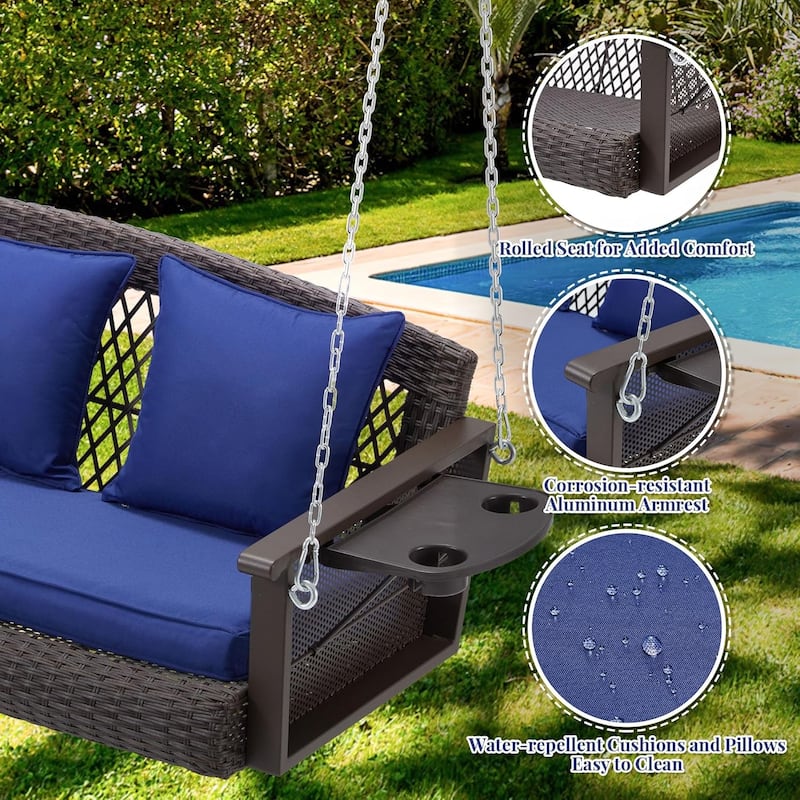 3-Seat Outdoor Porch Swing with Cushions, 900 LBS Capacity, Hanging Chains for Deck, Backyard, Lawn