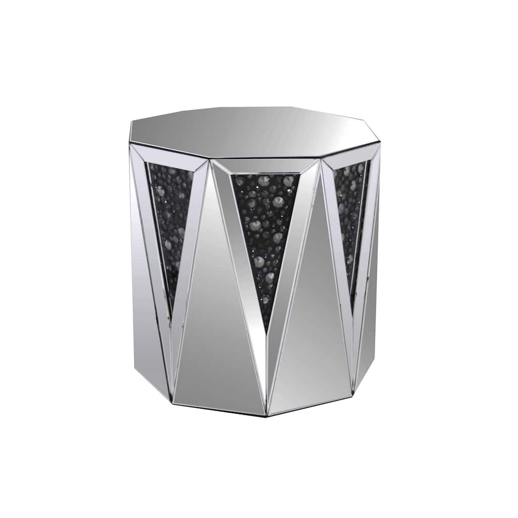 End Table with Octagonal Mirrored Top, Clear and Black