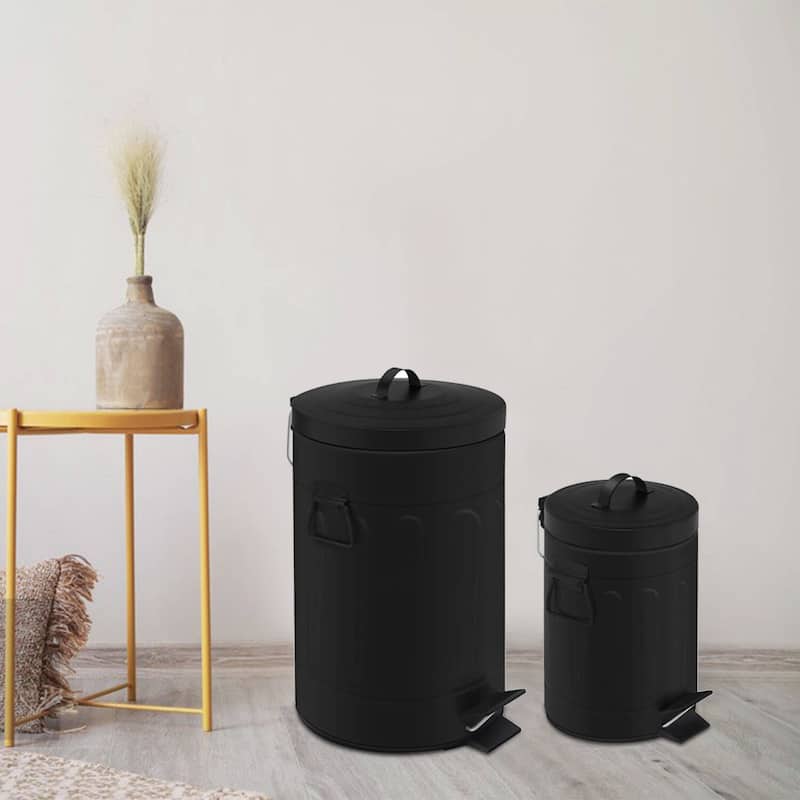 Innovaze 3.2 Gal./12-Liter and 0.8 Gal./3 Liter Old Time Style Round White Metal Step-on Trash Can Set