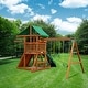 preview thumbnail 2 of 12, Gorilla Playsets Avalon Wood Outdoor Playground Swing Set with Trapeze Arm - Amber