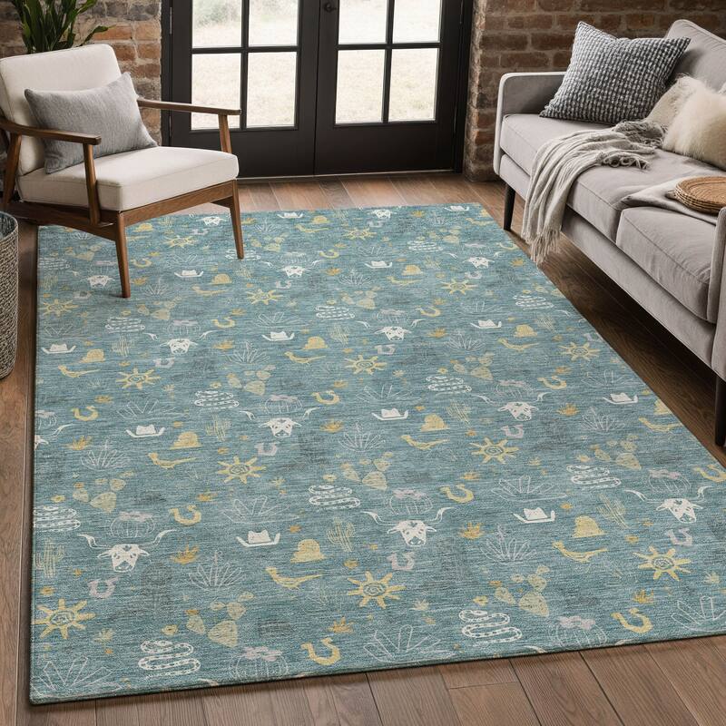 Machine Washable Indoor/ Outdoor Cowboy Ranch Chantille Rug