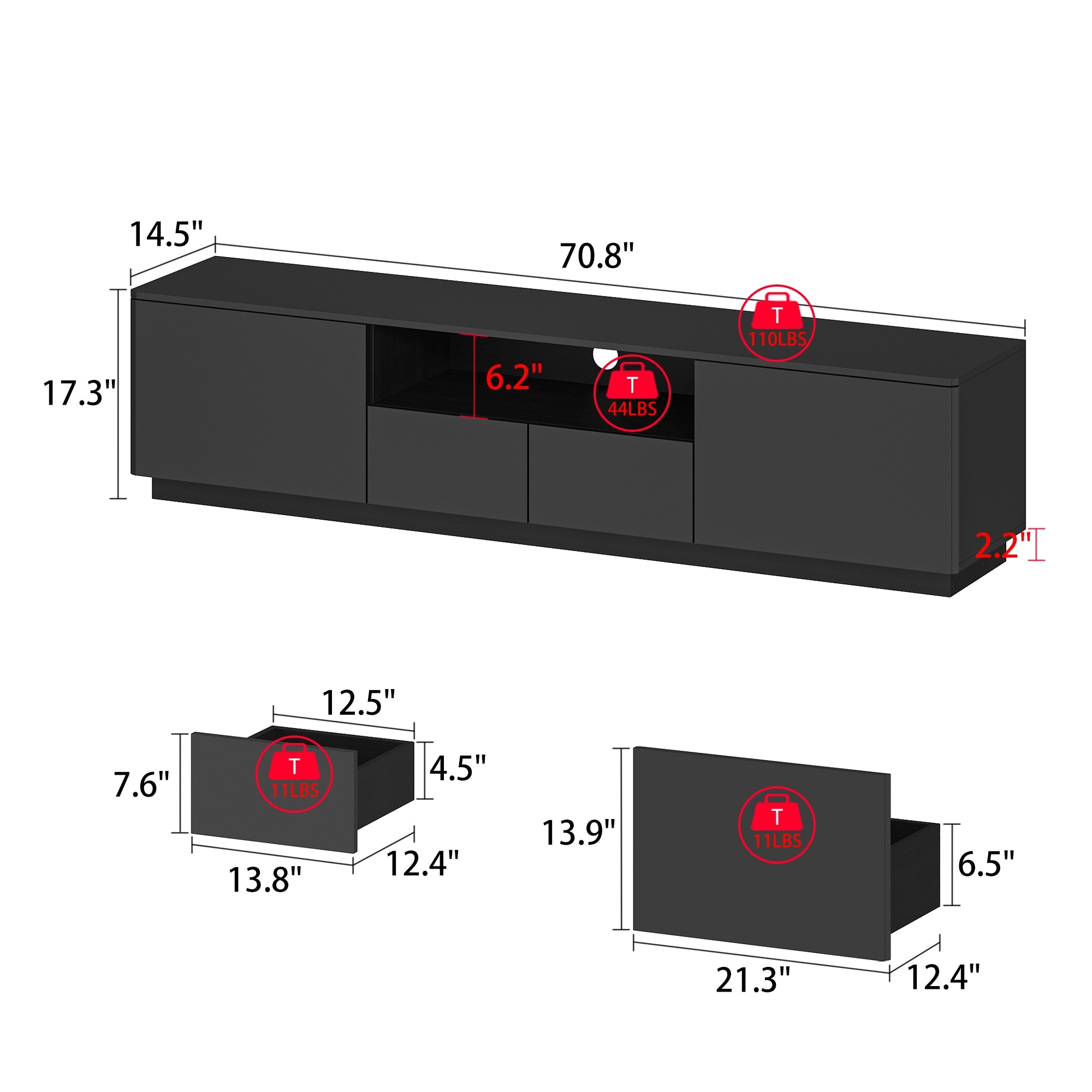 HighGloss LED TV Stand TV Entertainment Center TV Console Media Gaming