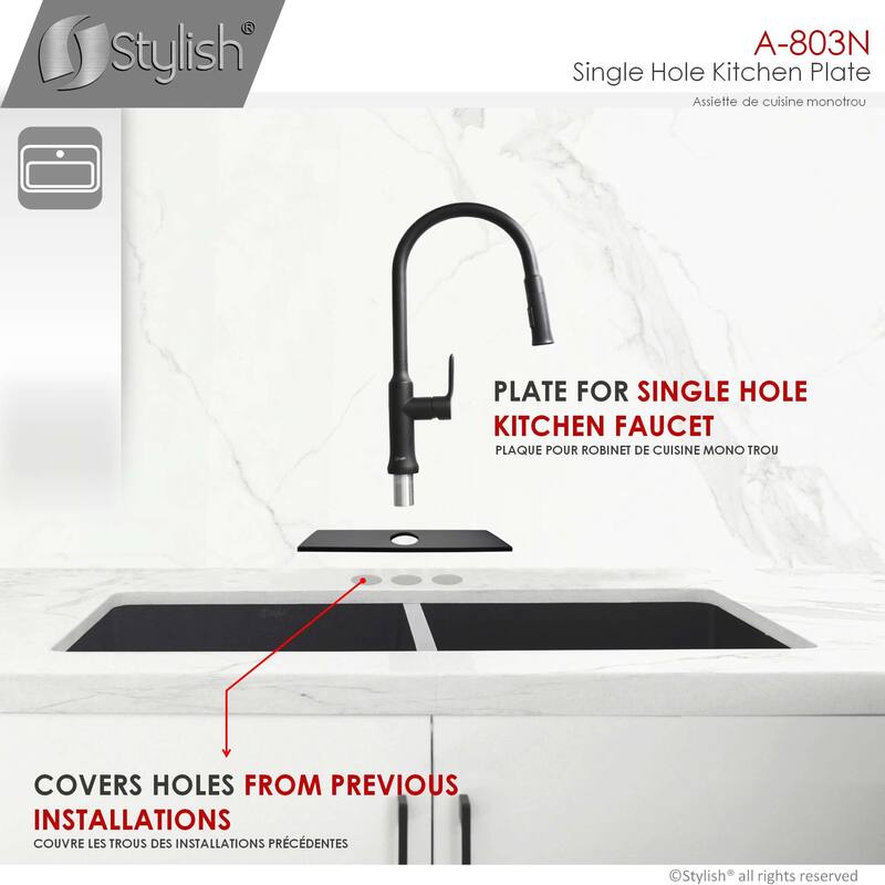 STYLISH Kitchen Sink Faucet Hole Cover, Deck Escutcheon Plate - Matte Black