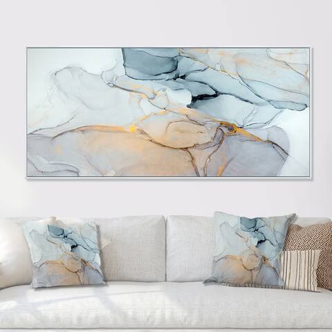 Designart 'Luxry Blue And Grey Marble Art Ripples II' Abstract Framed Canvas Wall Art