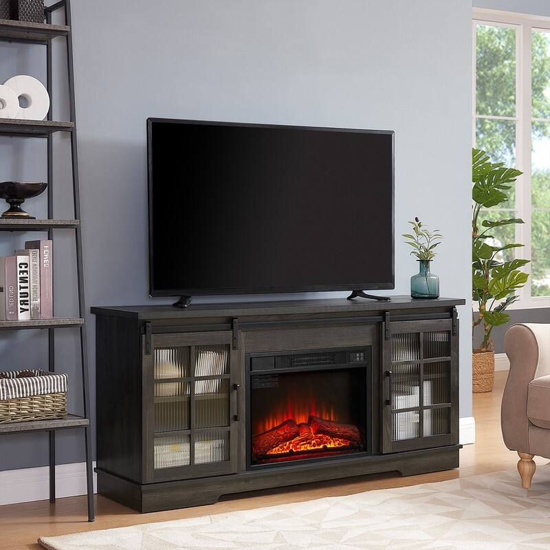 18/23 Inch Electric Fireplace Insert 3D Infrared Heater with Realistic Logs Flames Glass View IR Remote Control 1400W 120V,Black