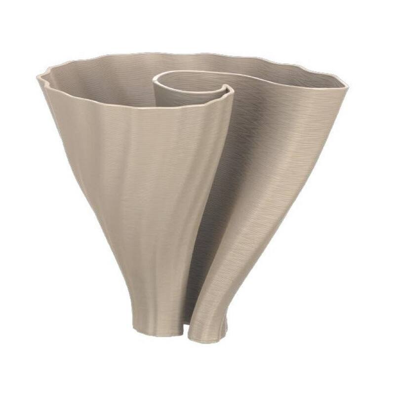 Curved Petal 3D Printed Ceramic Vase - 9.5" - Warm Gray