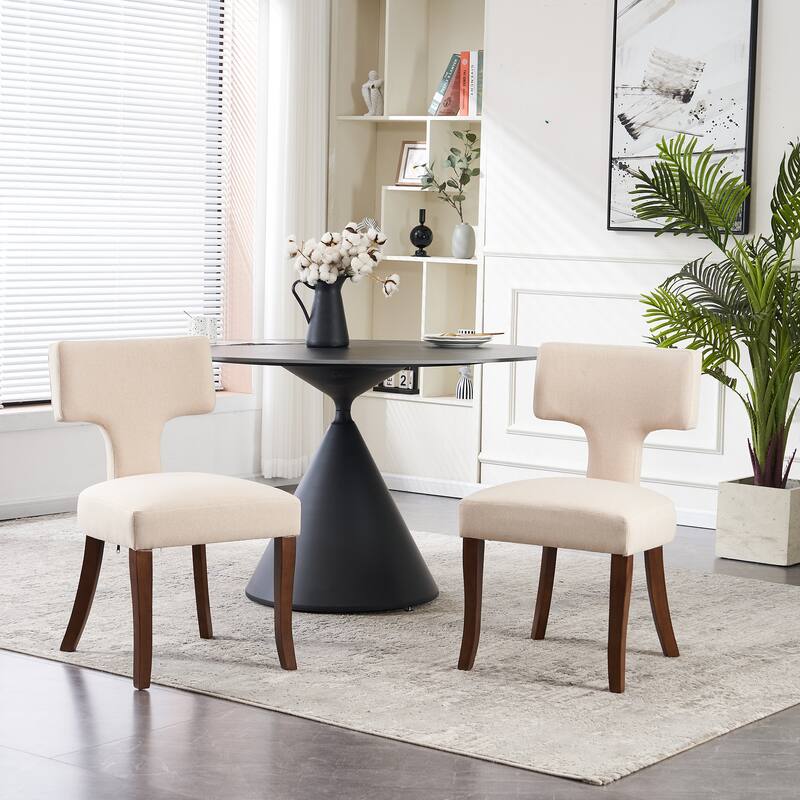 Upholstered Mordern Design T Back Dining Side Chair- Set of 2 - Set of 2 - Beige