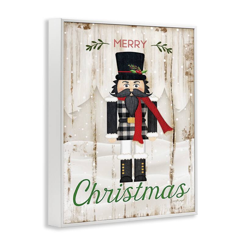 Stupell Merry Christmas Holiday Phrase Winter Nutcracker Framed Wall Art