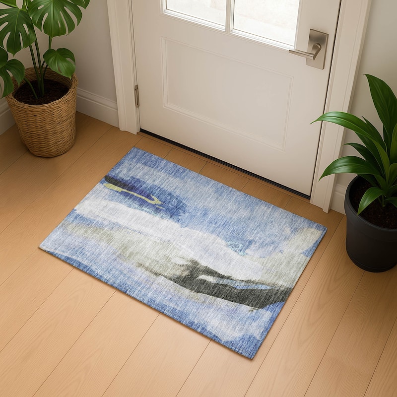 Premium Washable Super Soft Abstract Brushstrokes Mayfield Rug - Denim - 1'8" x 2'6"