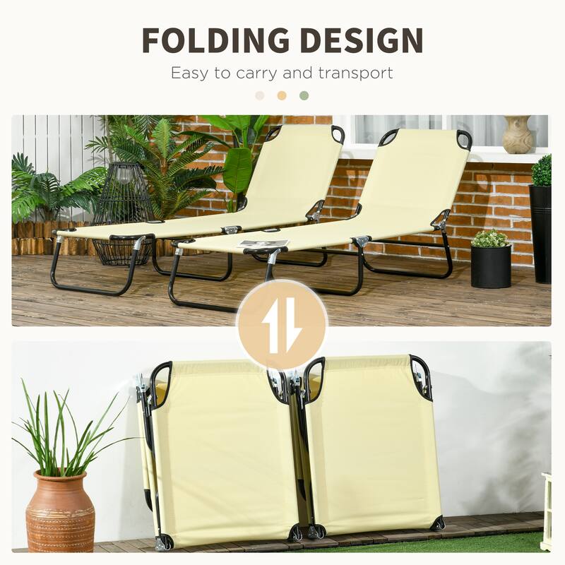 Outsunny Folding Chaise Lounge Pool Chairs, Set of 2 Outdoor Sun Tanning Chairs, Five-Position Reclining