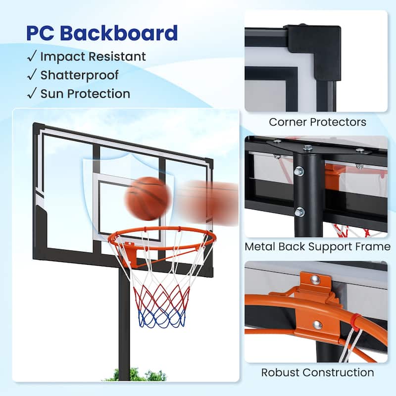 Outdoor Basketball Hoop with 18-Level Adjustable Height and Shatterproof Backboard - 4.8-11.5 ft