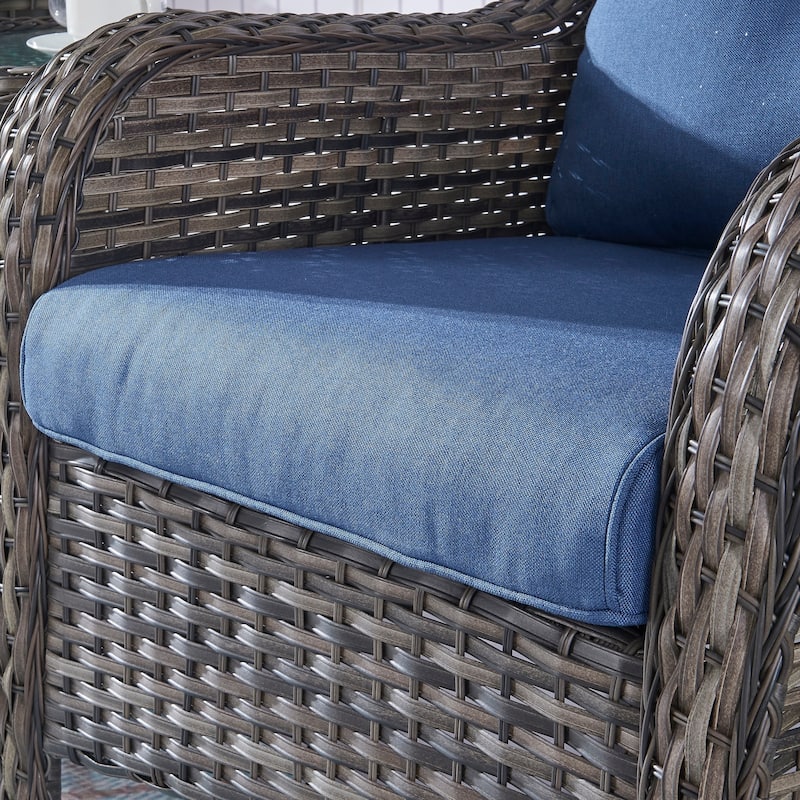 Outdoor Wicker High Back Club Chair with Cushions (Set of 2)
