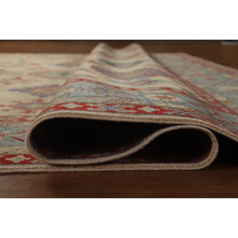 Hand Knotted Oriental 100% Wool Carpet Traditional Geometric Beige & Ivories Kazak Area Rug - 11' 11'' X 8' 10''