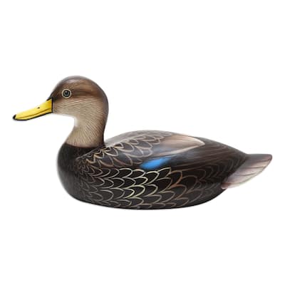 Novica Handmade Blue-Winged Teal Wood Statuette