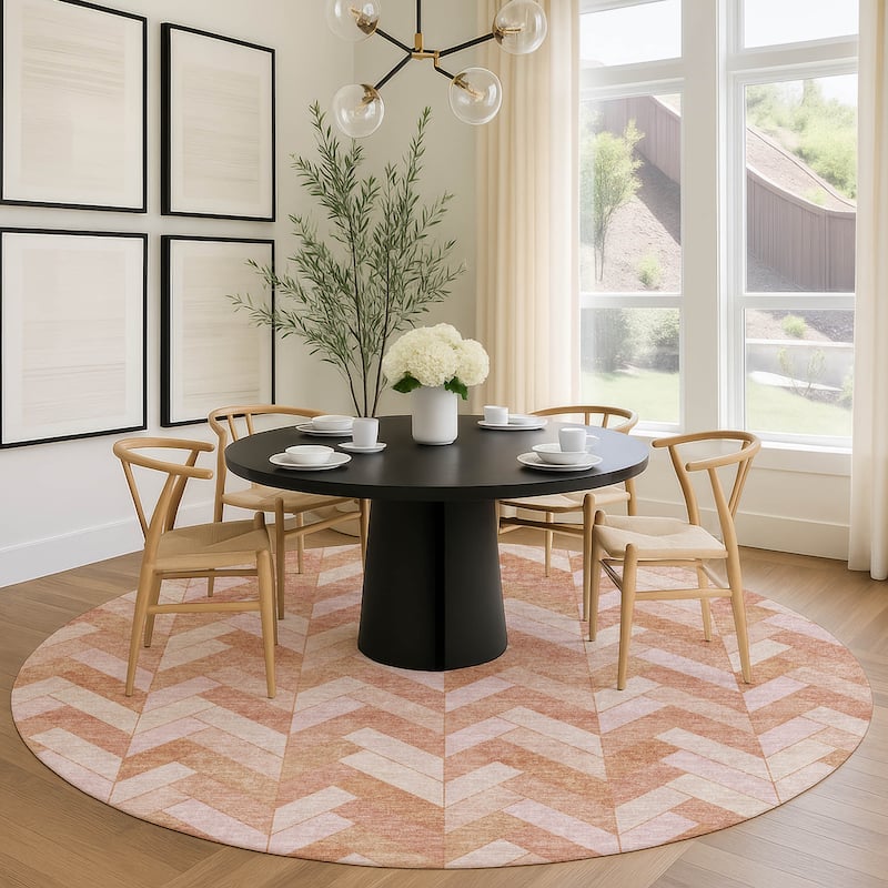 Machine Washable Indoor/ Outdoor Modern Chevron Chantille Rug