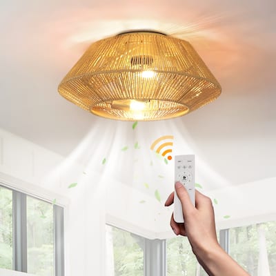 4-Light 18" Boho Flush Mount Ceiling Fans Light with Remote Control