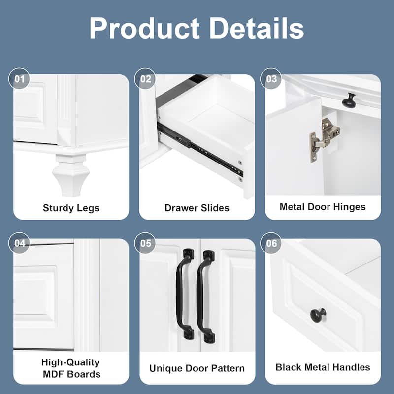 Merax Solid Wood Bathroom Vanity with Sink, Flip Drawer, 3 Drawers & 2 Doors