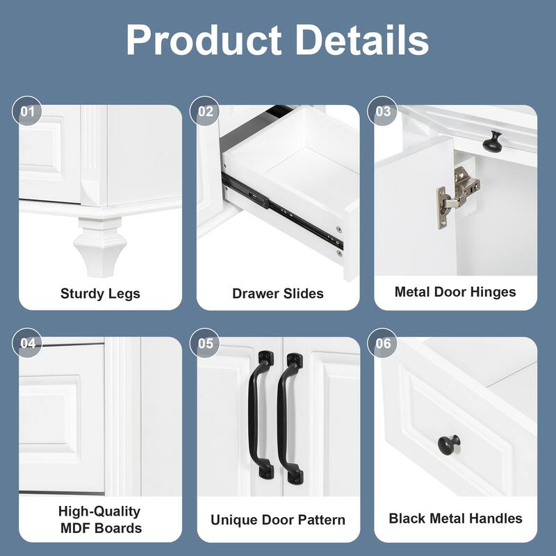 Roomfitters 36" Bathroom Vanity with Sink, Solid Wood Frame, Flip Drawer, 3 Drawers & 2 Doors