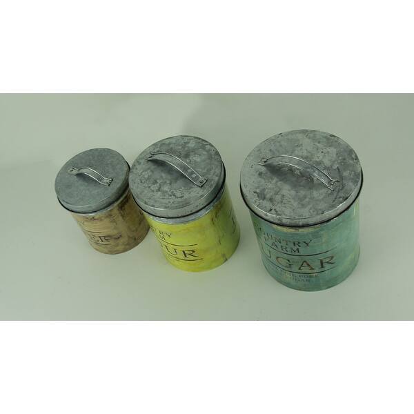 Rustic Galvanized Tin Country Kitchen Canisters 3 Piece Set 9 X 6 5 X 6 5 Inches On Sale Overstock 27383232