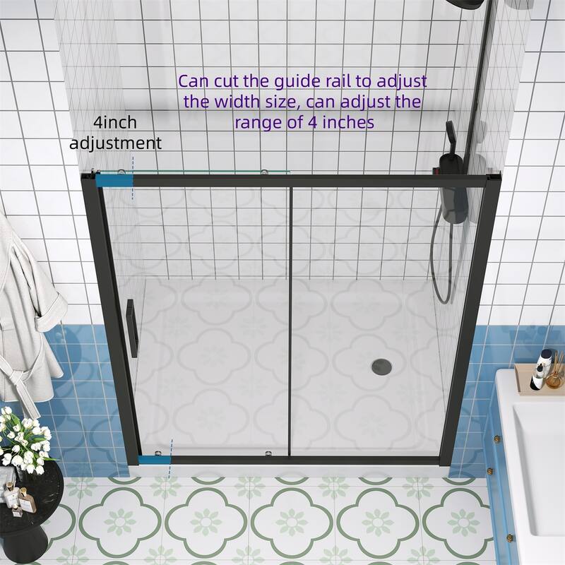 Single Sliding Shower Door Semi-Frameless Shower Glass Panel, 1/4" Clear Tempered Glass