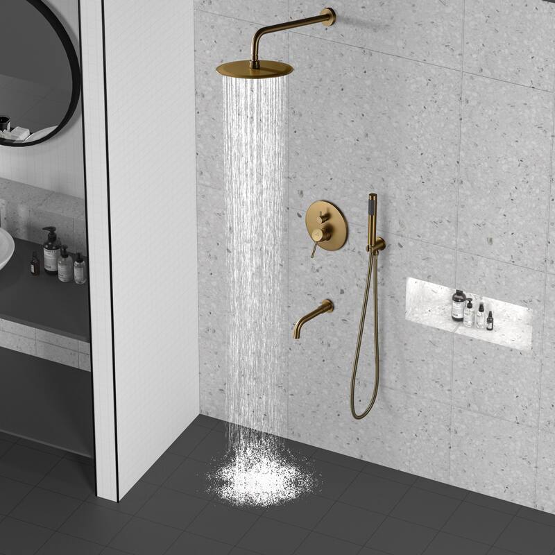1-Spray Pattern Round 10-inch Wall Mount Shower System with Tub Faucet