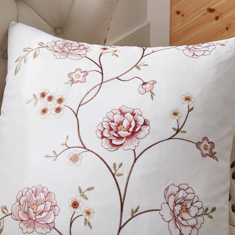 Canvas Pillow Shells with Spring Flower Accents (Set of 2), NO INSERT