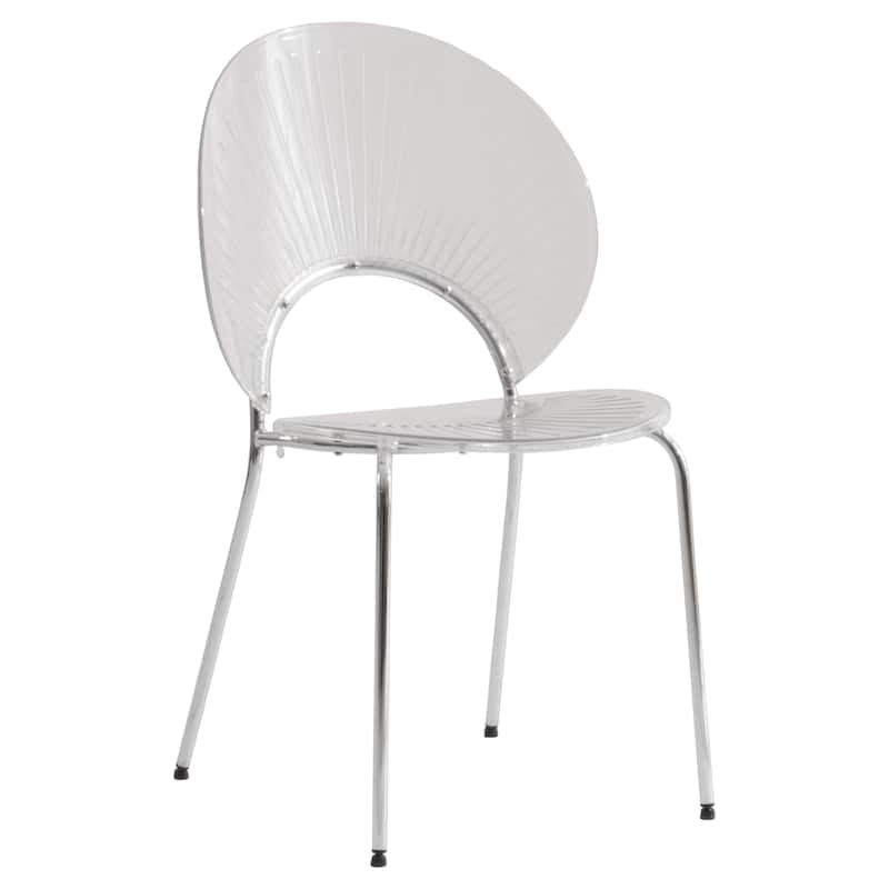 LeisureMod Opulent Plastic Dining Side Chair in Chrome Base - Clear