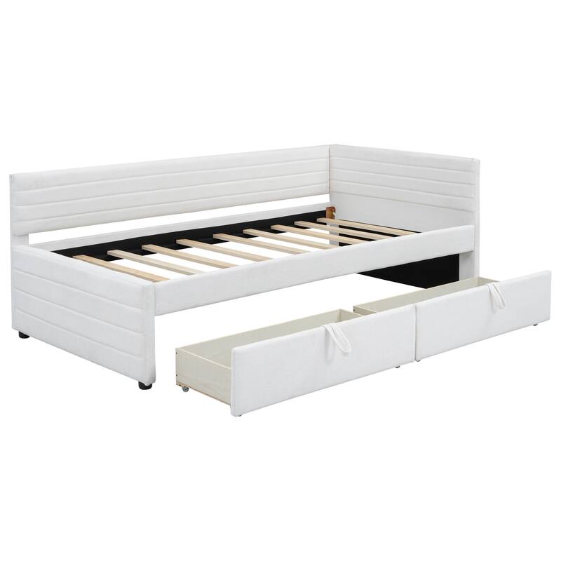 Twin Size Upholstered Daybed with Roll-Out Trundle, Space-Saving Wooden Frame, No Box Spring Needed